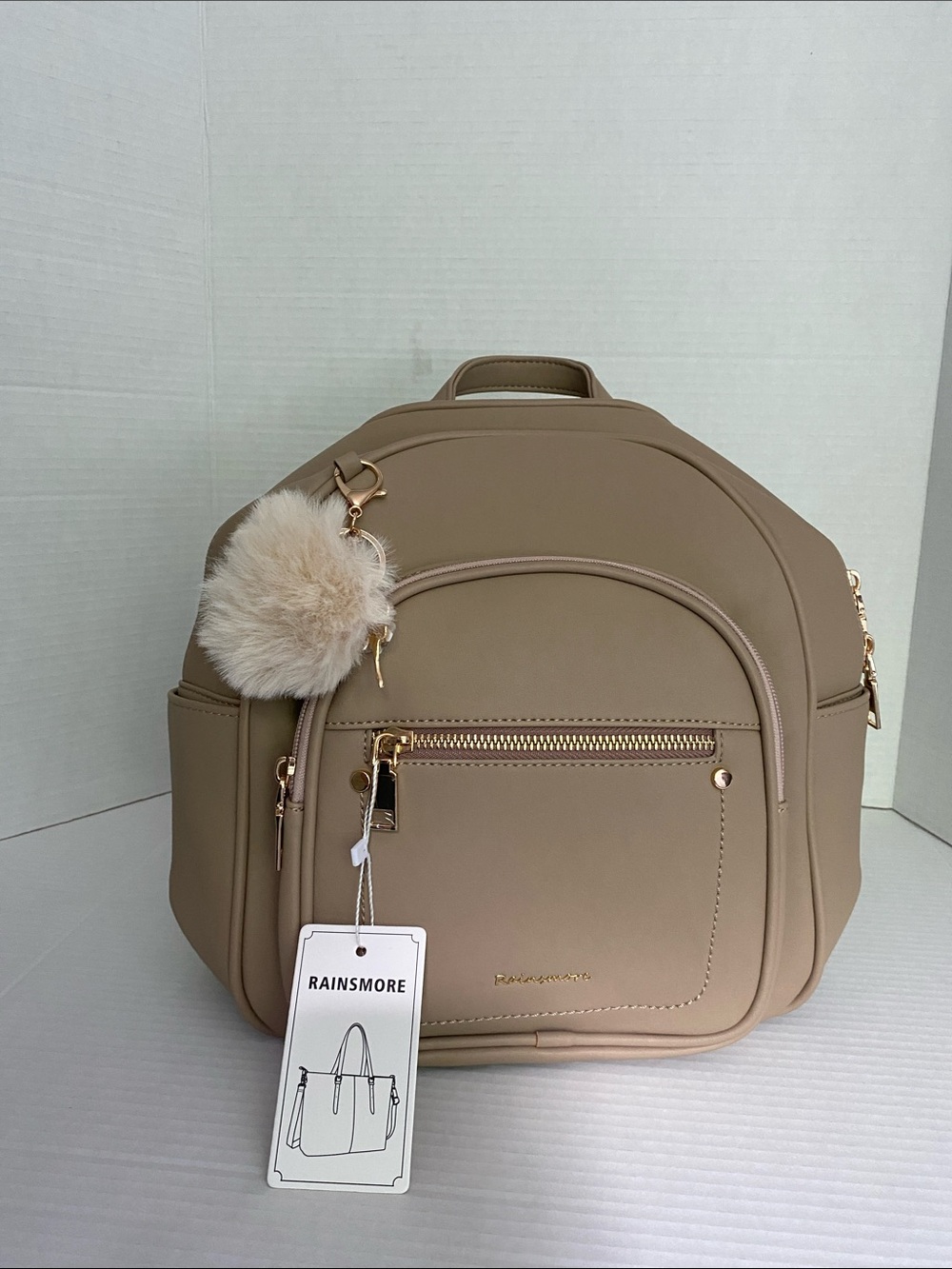 RAINSMORE Mini Backpacks Purse Women Waterproof PU Leather Taupe